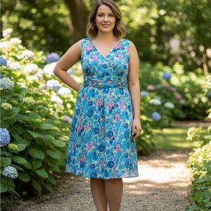 Dress Soft by Avenue Size 14 fully lined Pleated band midriff